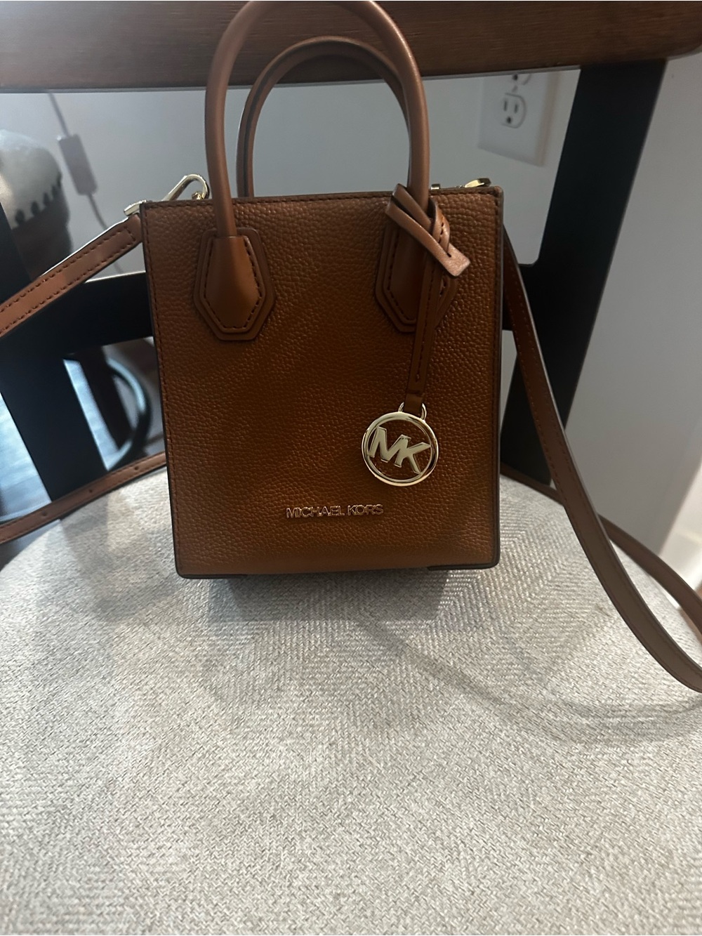 Michael Kors Cognac Pebble Leather Mini Tote with Gold MK Charm